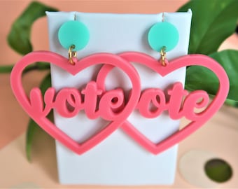 Vote Earrings, Acrylic Vote Earrings, Heart Earrings, Voting Earrings, Vote Heart Earrings, Vote