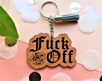 Fuck Off Rose Keychain, Adult Keychain