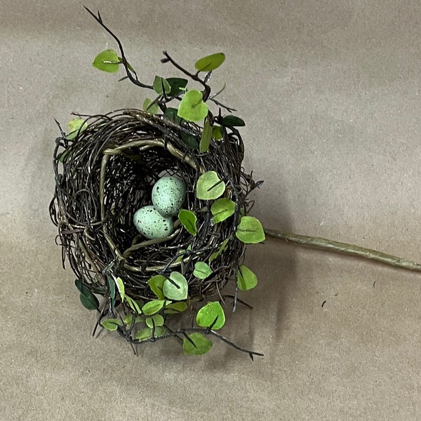 Bird nest/pick with 2 eggs/floral supplies/spring decor/faux bird nest with eggs/nature decor/floral arrangement/spring wreath decor