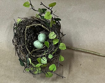 Bird nest/pick with 2 eggs/floral supplies/spring decor/faux bird nest with eggs/nature decor/floral arrangement/spring wreath decor