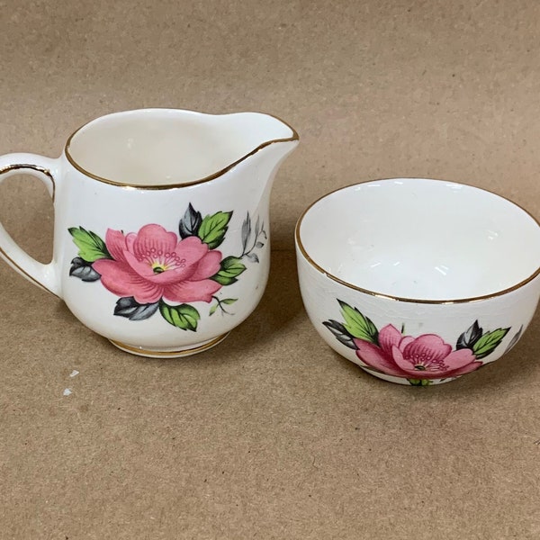 mini Vintage Staffordshire Old Foley James Kent Sugar bowl and Creamer with gold trim/rose pattern/doll dishes/tea party dishes/miniature