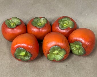 persimmons/set of 6 artificial persimmons/faux fruit/fruit bowl/bowl filler/floral supplies/craft supplies/kitchen decor/fall colors