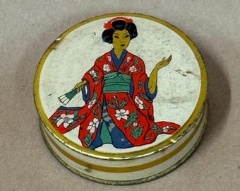 Kee Lox vintage typewriter tin with Geisha girl/black silk typewriter ribbon box made in USA/miniature trinket dish/1930s tiny box