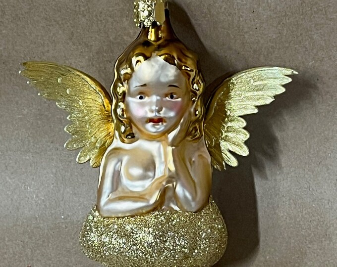 Pretty Hand Blown Glass Angel Ornament Made in Germany/gold Angel