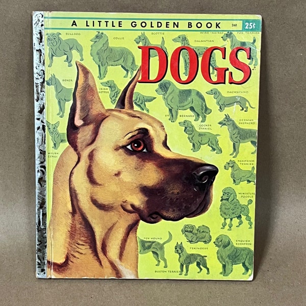 A Little Golden Book/Dogs/1952 edition of Dog book from Little Golden/mid century Children's room decor/nursery decor/Childrens' book pets