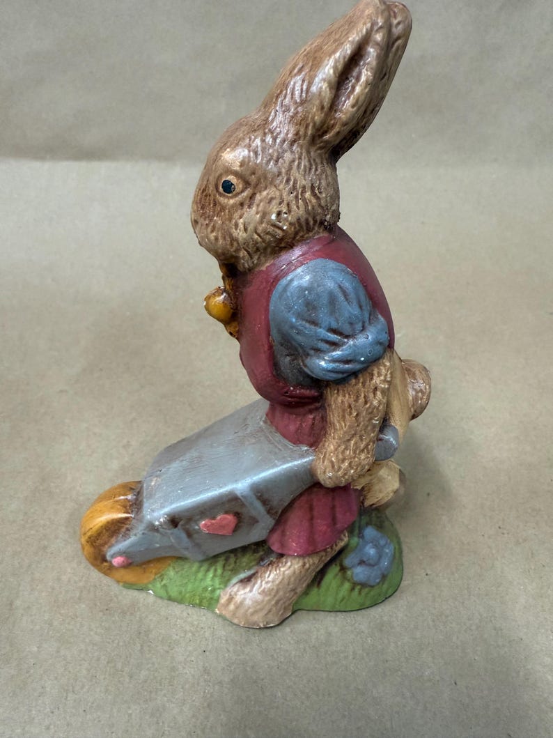 Chalkware Rabbit With Wheelbarrow/antique Candy Mold/hand Painted ...