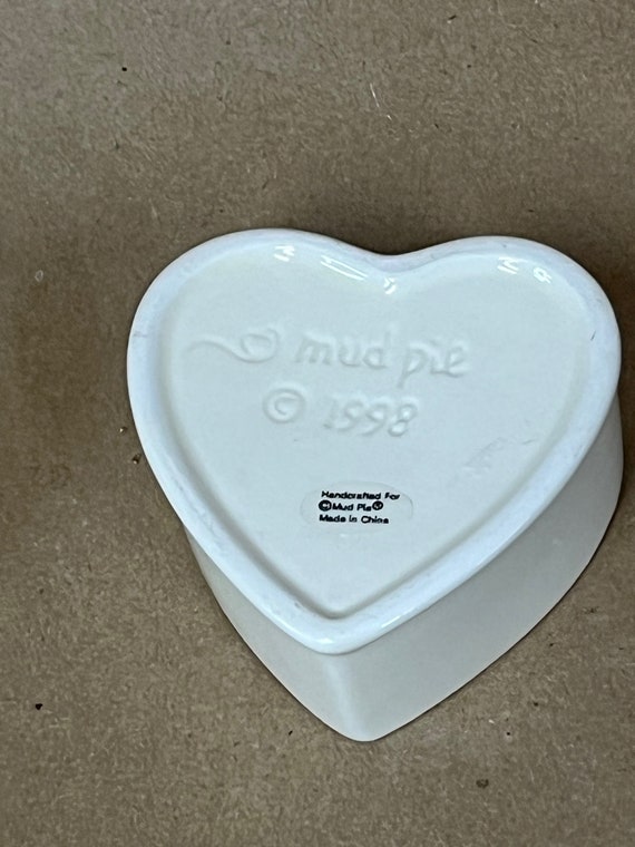 Mud PIe heart dish with lid/Pansies/Blue Ceramic … - image 8