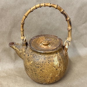Hand thrown stoneware tea pot/decorative pottery/bamboo handle tea pot/not made for stovetop or microwave/studio pottery