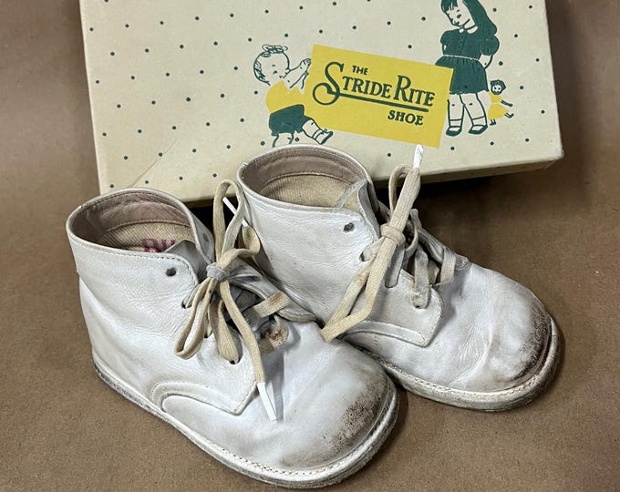 Vintage Stride Rite Baby Shoes/high Tops 1960s/white Leather Baby Shoes ...