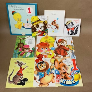 Juego de 10 tarjetas de felicitación antropomórficas vintage/animales que imitan comportamientos humanos/tarjetas retro de los años 1950 y 1960/efímeras/suministros para álbumes de recortes/manualidades
