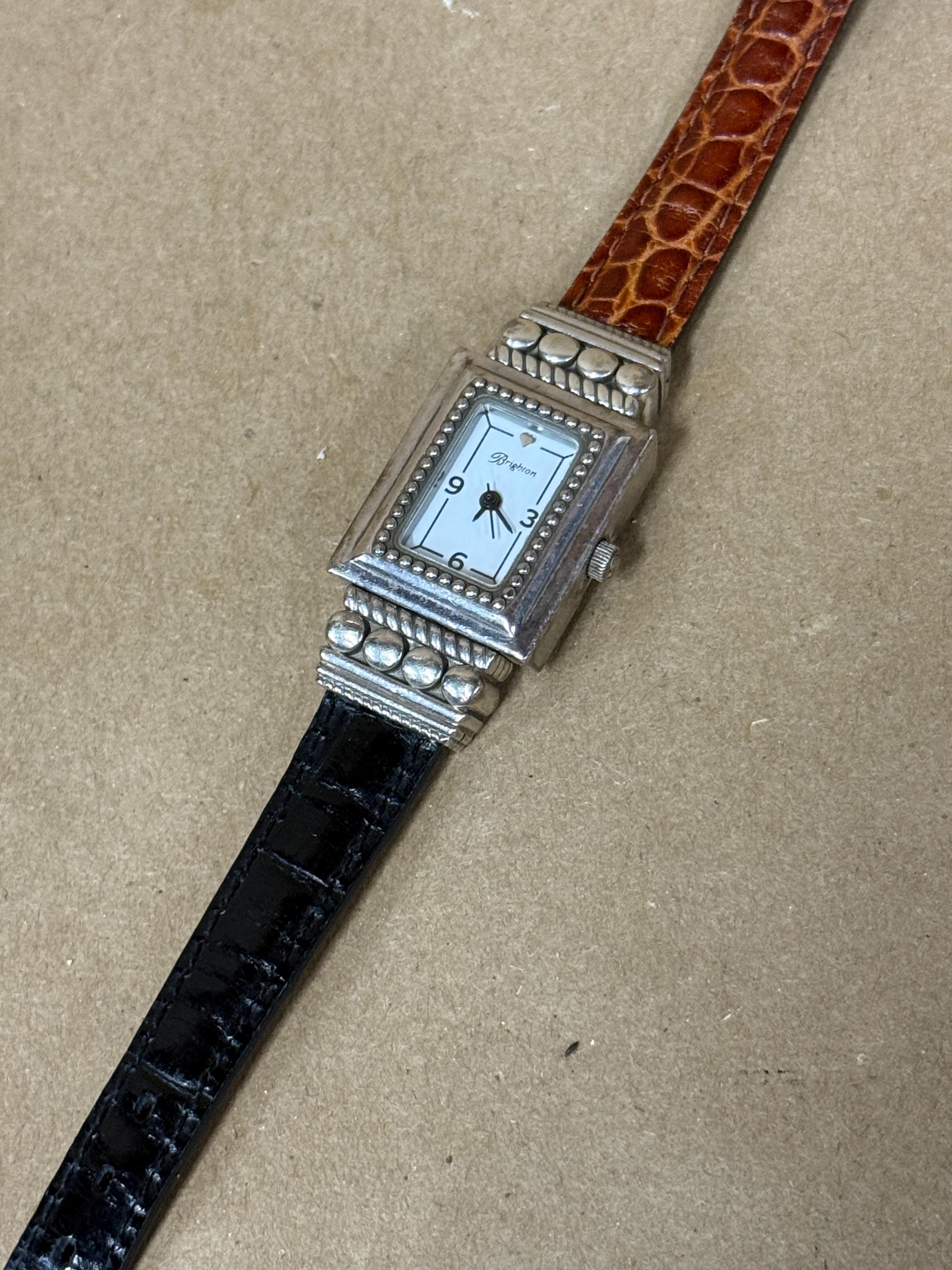 Brighton Silver Watch with Black Leather Strap Brighton W10473 Montecito Reversible Leather Watch - The  main image 4