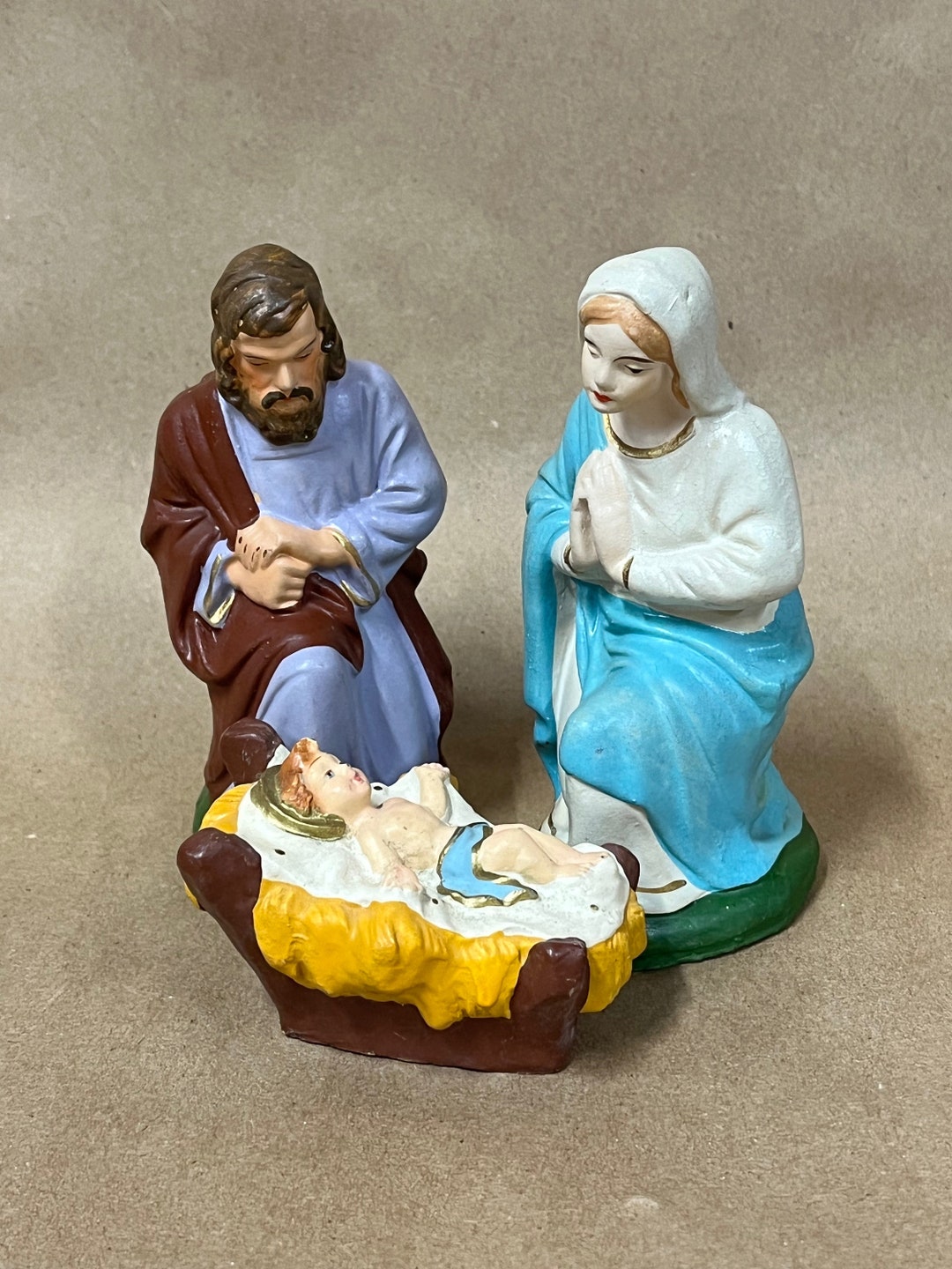 Paper Mache Nativity Figures/ Joseph Mary Jesus/hand Painted Creche/made in Italy and Germany