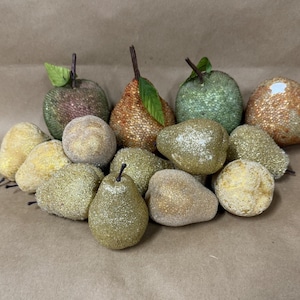 mixed lot of beaded fruit/beaded pears and apples.floral supplies/bowl filler/Winter Christmas fruit decor/kitchen decor.