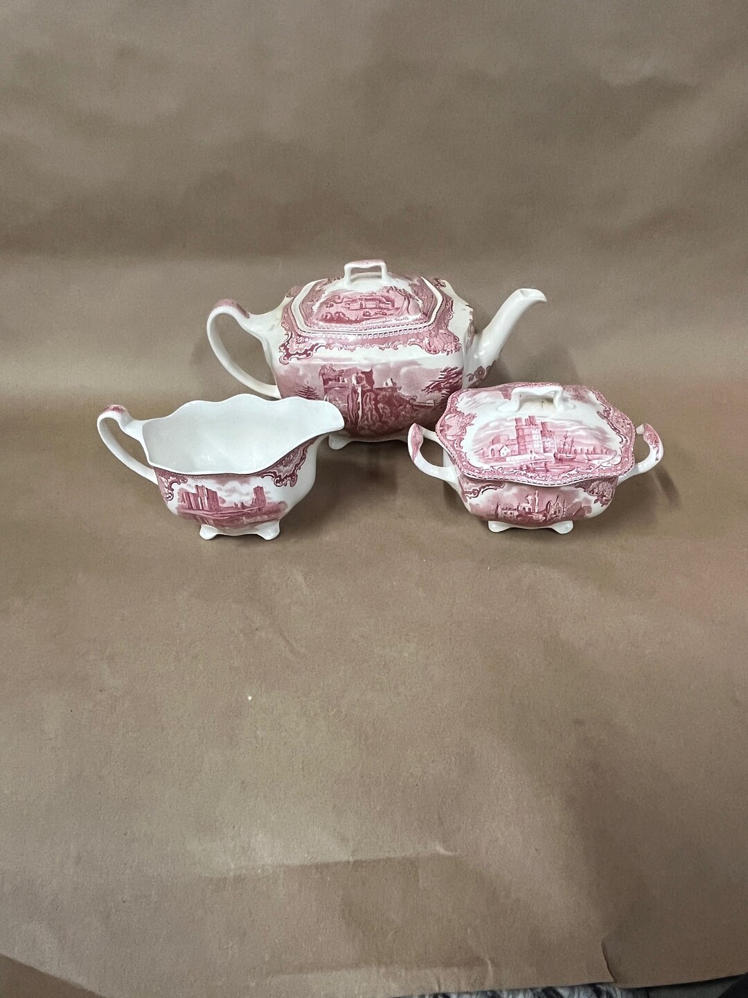 Johnson Brothers Old Britain Castle Pattern/red Transferware Tea Set