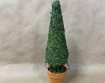 Natural Moss topiary clay pot/cone shaped topiary/hand made/preserved moss floral/natural floral supplies/spring summer decor/Christmas tree