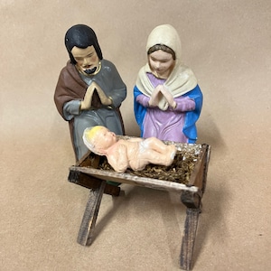 Vintage nativity figures /Holy Family Mary Joseph baby Jesus/hand painted paper mache made in Germany/mid century Christmas/religious 25