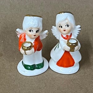 Napco miniature candle holders/Christmas boy and girl vintage candle holders/Napco ware/Christmas angel figurines/Christmas miniatures