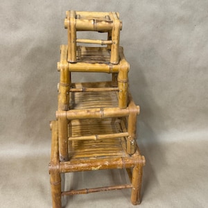 Set of 4 stacking Bamboo stands/Plant stands/risers for display and decor/nesting tables/small scale