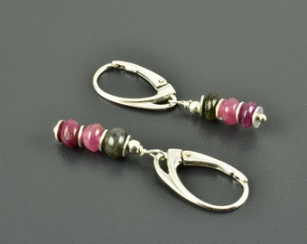 Turmalin Ohrringe in rosa grün mit Sterling Silber Turmalinohrhänger zarte Hängeohrringe Brautschmuck Hochzeit Geschenk