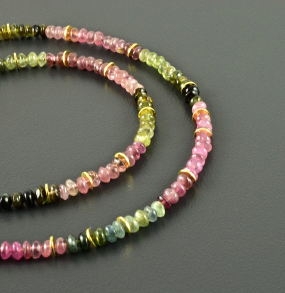 Double Strand Tourmaline Station Bead Necklace Gold-plated Sterling Silver Double Strand Tourmaline Station Bead Necklace Gold-plated Sterling Silver
