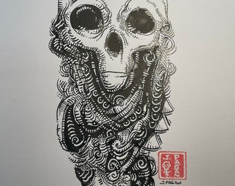 Skull Pen And Ink Drawing