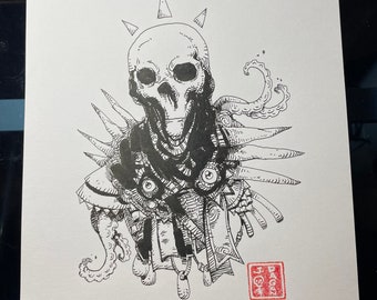 Skull Boï Pen and Ink Large Drawing
