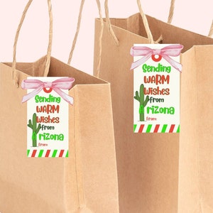 Etiquetas de regalo imprimibles de Arizona Etiquetas de regalo navideñas, 2 x 3,8 pulgadas, descarga instantánea Etiquetas de regalo imprimibles para enviar cálidos deseos desde Arizona