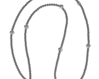 ID Badge Holder with Black Hematite and Silver Beads for Teacher Gift