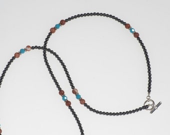 Southwestern Turquoise Necklace, Red Onyx, Hematite Bead Necklace