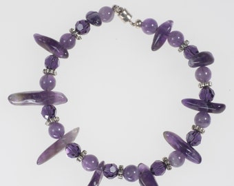 Amethyst Beaded Bracelet, Sterling Silver Clasp, February Birthstone