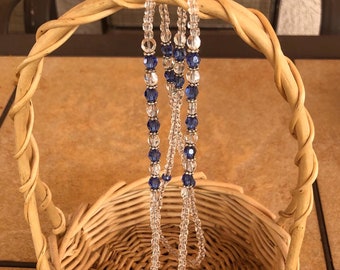 Beaded Sapphire Swarovski Crystal Lanyard, Teacher ID Badge Holder