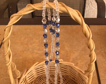 Beaded Lanyard, ID Badge Holder, Beaded Teacher Lanyard PTA Gift For Teacher Appreciation, Beaded Birthstone Jewelry Sapphire Coworker Gift