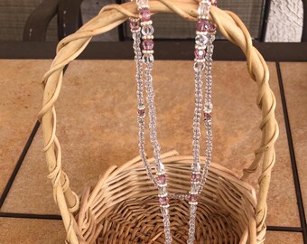 Beaded Lanyard, ID Badge Holder, Beaded Teacher Lanyard, PTA Gift For Teacher Appreciation, Beaded Birthstone Jewelry Pink Coworker Gift