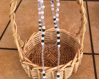 Beaded Teacher Lanyard with Emerald and Pearl Beads For Teacher Appreciation Gift