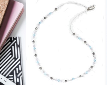 Beaded Birthstone Necklace for Her with Light Sapphire Crystals and Pearls