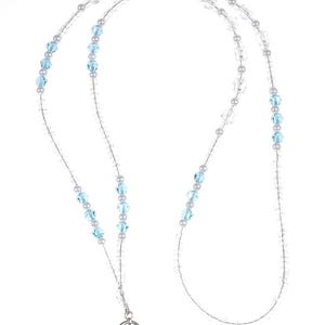 Beaded Teacher Lanyard Aquamarine Crystal Pearl Lanyard, ID Badge Holder, PTA Gift For Teacher, Beaded Birthstone Jewelry Gifts, Staff Gifts