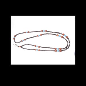 Beaded Teacher Lanyard, Turquoise Red Hematite Lanyard, ID Badge Holder, PTA Gift For Teacher, Beaded Gemstone Jewelry Gift, Coworker Gift