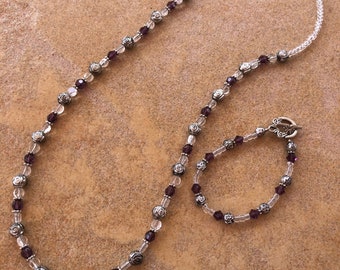 Amethyst Birthstone Necklace Bracelet Set For Mother's Day, Swarovski Crystal Jewelry Gift Set For Her, Purple Necklace and Bracelet For Mom