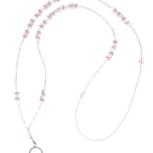 ID Badge Holder, Pink Crystal Lanyard, Beaded Lanyard Teacher Lanyard, Gift For Teacher, Beaded Birthstone Jewelry Gift, Lanyard Nurse Gift