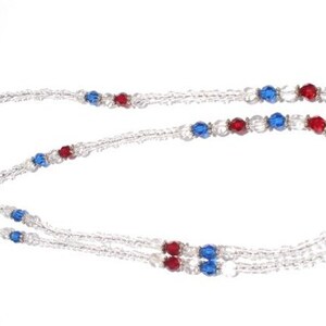Porta credencial de identificación, cordón rojo, blanco y azul, cordón de cuentas para maestros, regalo de la PTA para maestros, joyería con cuentas de piedra natal, regalo para compañeros de trabajo, 4 de julio