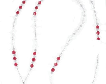 Beaded Lanyard, ID Badge Holder, Beaded Teacher Lanyard PTA Gift For Teacher Appreciation, Beaded Birthstone Jewelry Ruby Pearl Worker Gift