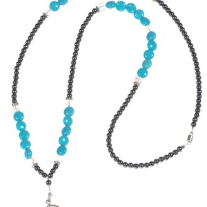 ID Badge Holder, PTA Gift For Teacher, Beaded Teacher Lanyard, Turquoise Stone Hematite Lanyard, Gemstone Jewelry, Back To School Staff Gift