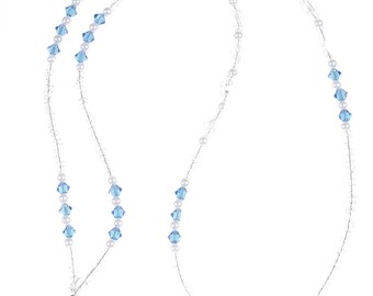 Sapphire Swarovski Crystal Lanyard, Beaded ID Badge Holder, Teacher Gift
