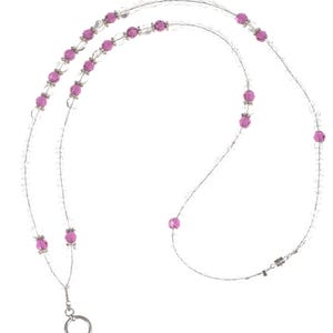 ID Badge Holder, Fuchsia Crystal Lanyard, Beaded Teacher Lanyard, PTA Gift For Teacher, Beaded Birthstone Coworker Gift For Her