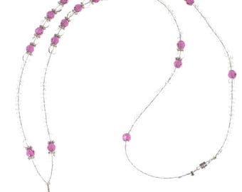 ID Badge Holder with Beaded Fuchsia Crystals for Teacher Gift