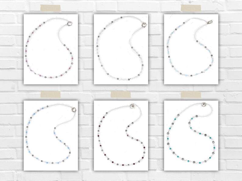 Birthstone Pearl and Silver Necklaces make perfect handmade gift for women! This beaded necklace is designed with 6mm gemstone Swarovski crystals, 6-8mm silver beads, 5mm white pearls, 6mm flat round clear beads, and small clear seed beads.