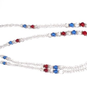 Tour de cou en cristal rouge blanc et bleu 4 juillet, porte-badge, tour de cou en perles pour enseignant, tour de cou pour infirmière, cadeau de bijoux de pierre de naissance en perles