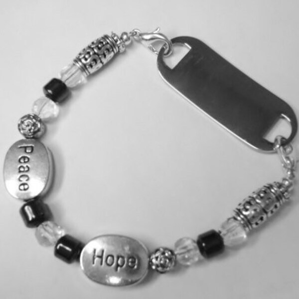 ID Medical Alert Peace and Hope Bracelet,medical alert bracelet,medical ID bracelet,medical alert jewelry,medical bracelet,ID bracelet women