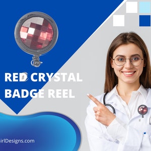 ID Badge Holder, ID Card Holder, Retractable Badge Reel, PTA Gift For Teacher Appreciation, Ruby Crystal Teacher Badge Reel, Nurse Badge