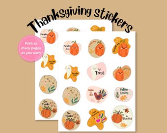 Fall Stickers For The Holidays For Halloween Thanksgiving and Autumn Sheet of 12 Printable Stickers